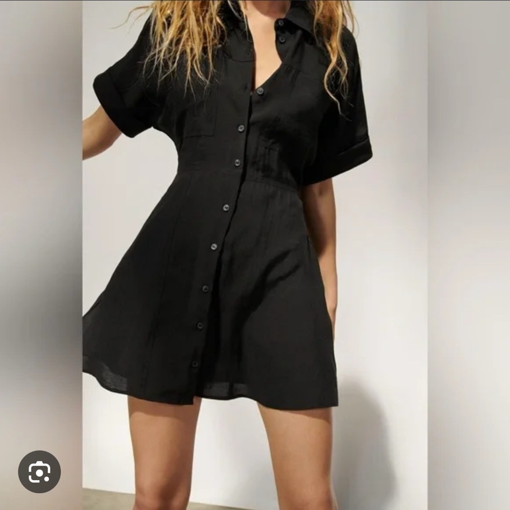 Zara Black Short-Sleeve Mini Dress M